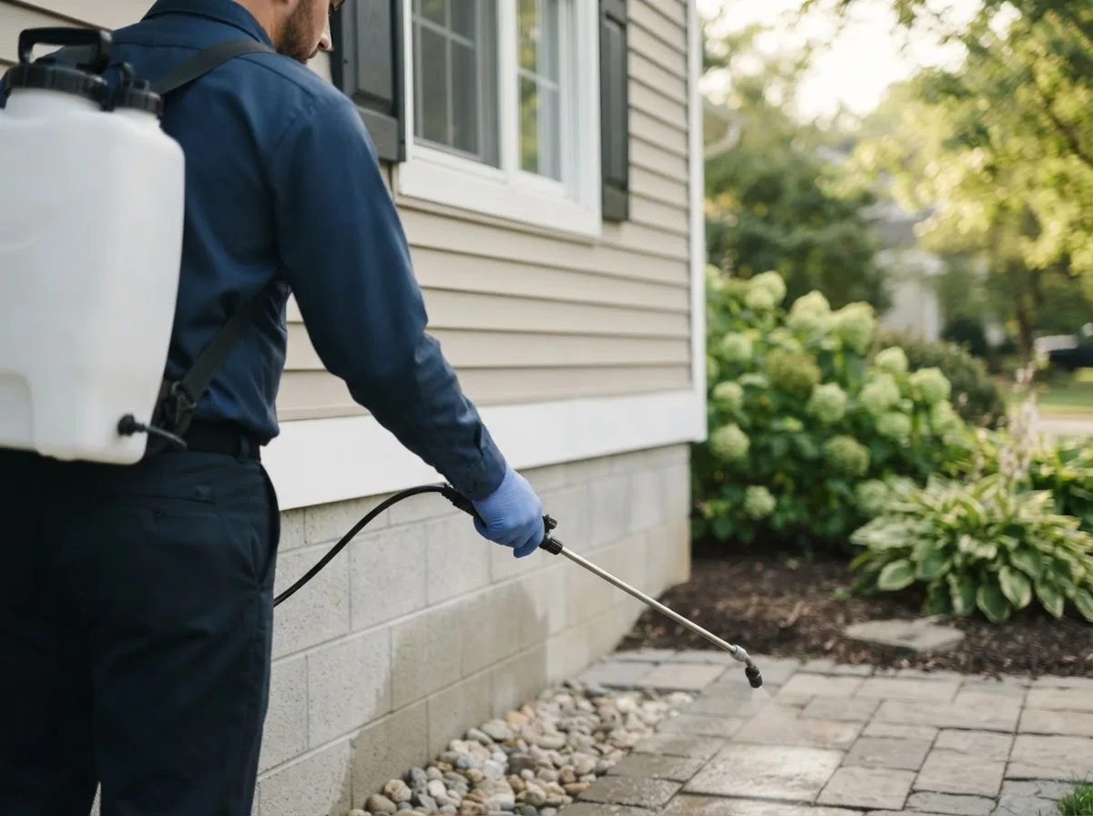 Pest control technician inspecting a home in Rutland, IL